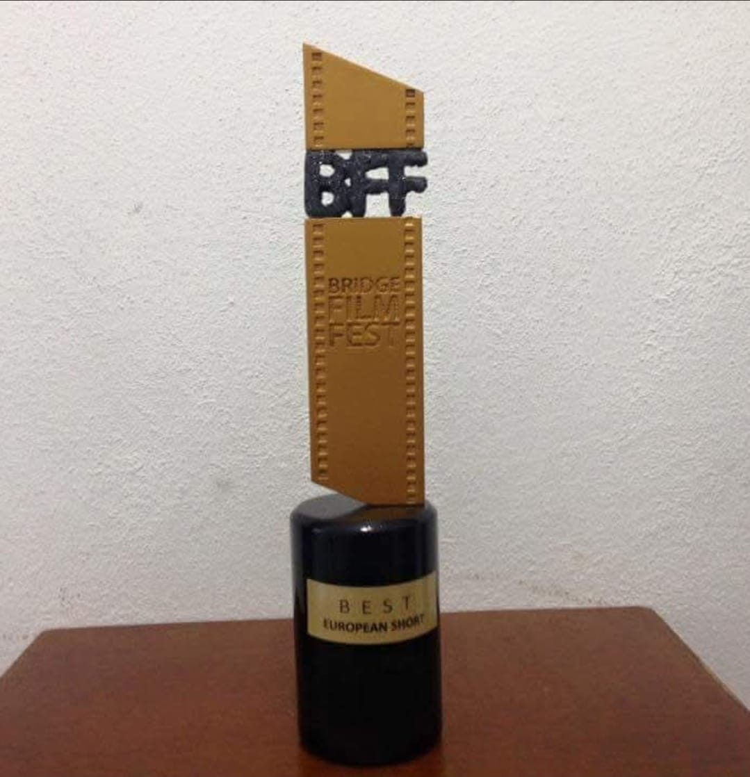 Bridge Film Festival statuette with the Best European Short plate.